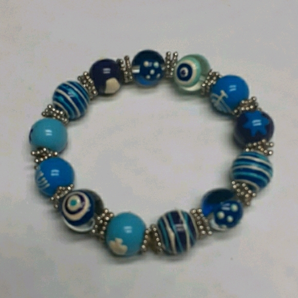 Blue tones Glass and Ceramic Bracelet - Picture 4 of 5